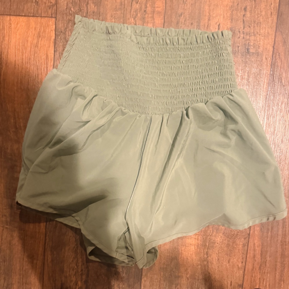 aerie Olive Green Smocked Waist Flow Shorts